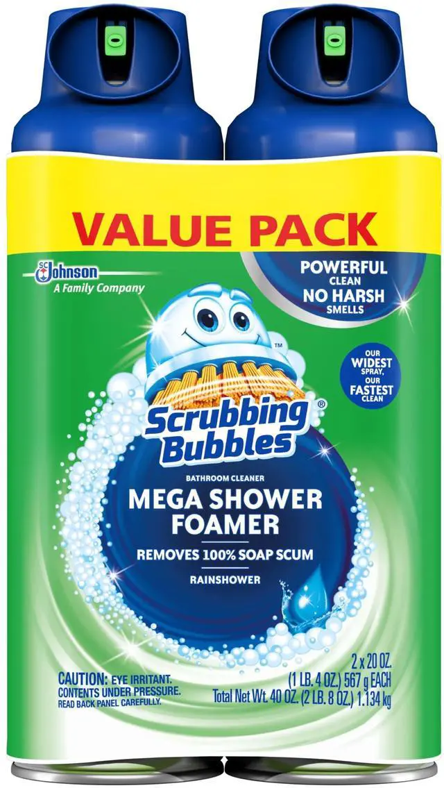 Main image of Scrubbing Bubbles Mega Bathroom and Shower Foamer Aerosol, Rainshower Scent, 20oz (Pack of 2)