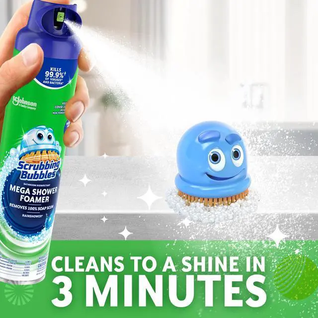 Alt view image 4 of 6 - Scrubbing Bubbles Mega Bathroom and Shower Foamer Aerosol, Rainshower Scent, 20oz (Pack of 2)