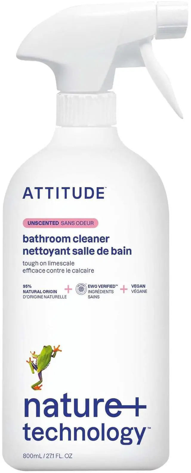 Main image of ATTITUDE Bathroom Cleaner Spray 27.1 Fl Oz, EWG Verified, Plant-Based & Vegan, Unscented, Safe for Tiles, Tubs, Shower Walls, Grout