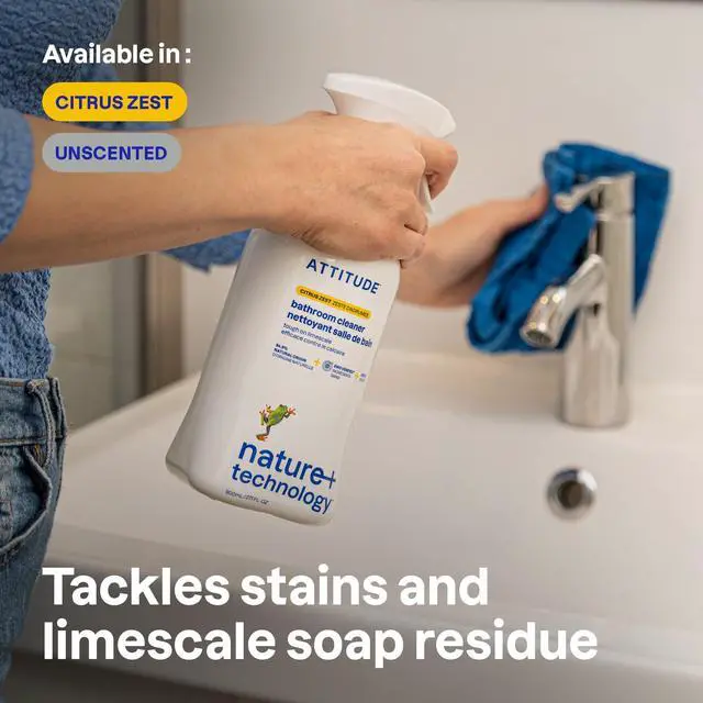 Alt view image 4 of 6 - ATTITUDE Bathroom Cleaner Spray 27.1 Fl Oz, EWG Verified, Plant-Based & Vegan, Unscented, Safe for Tiles, Tubs, Shower Walls, Grout