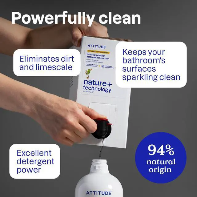 Alt view image 5 of 6 - ATTITUDE Bathroom Cleaner Spray 27.1 Fl Oz, EWG Verified, Plant-Based & Vegan, Unscented, Safe for Tiles, Tubs, Shower Walls, Grout