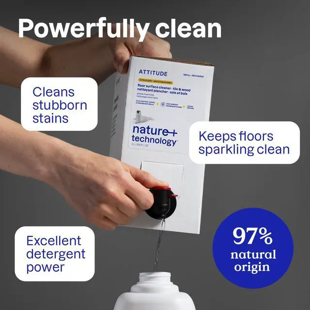 Alt view image 5 of 6 - ATTITUDE Floor Cleaner, EWG Verified, Streak-Free, Vegan & Plant-Based, for Tile, Wood & Laminate Floors, Citrus Zest Scent, 35.2 Fl Oz