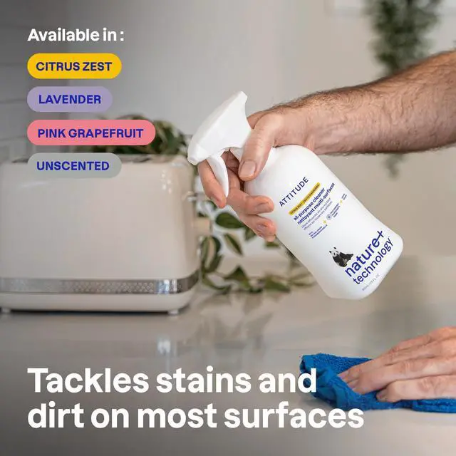 Alt view image 3 of 6 - ATTITUDE All Purpose Cleaner Spray 27.1 Fl Oz, Unscented, EWG Verified, Vegan, 94% Plant-Based Ingredients, Streak-Free for Kitchen, Bathroom, Glass & More