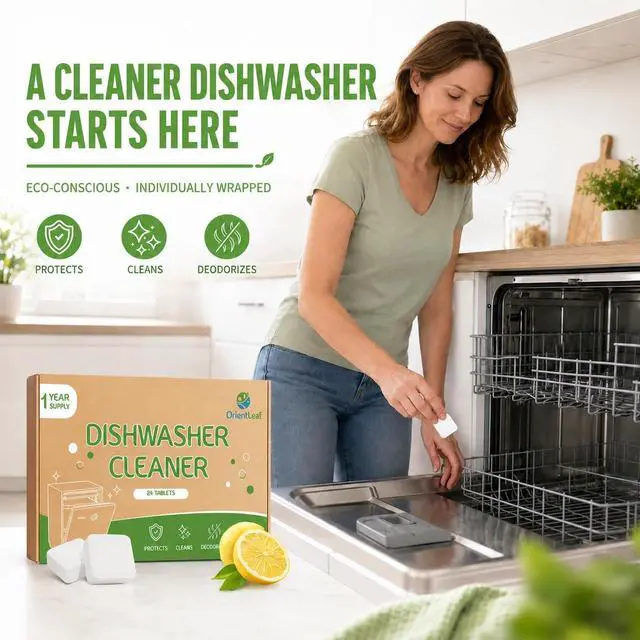 Alt view image 5 of 6 - Dishwasher Cleaner Tablets 24 Pack, Lemon Scent, Deodorizer and Descaler, Removes Limescale, Hard Water Marks, Grease and Odors