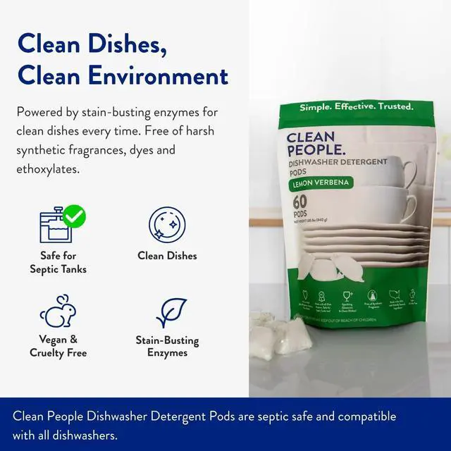 Alt view image 3 of 7 - The Clean People Dishwasher Pods 30 Pack, Lemon, Cuts Grease, Residue-Free, Phosphate Free
