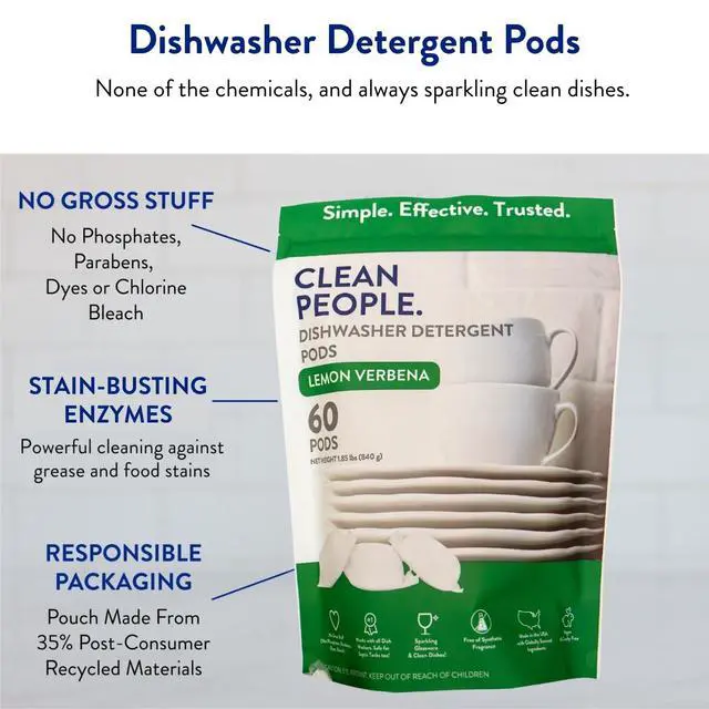 Alt view image 4 of 7 - The Clean People Dishwasher Pods 30 Pack, Lemon, Cuts Grease, Residue-Free, Phosphate Free