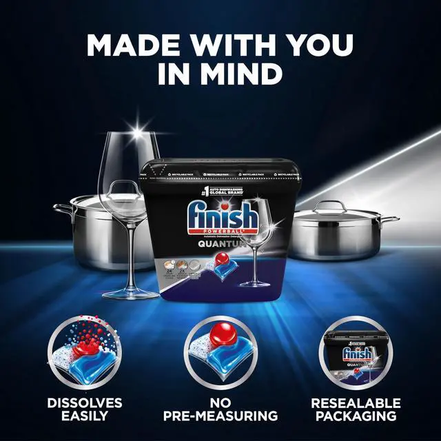 Alt view image 5 of 7 - Finish Quantum Dishwasher Pods 22 Count, No Pre-Rinse Dishwasher Detergent Removes 24HR Dried-On Stain and Grease, Virtually Spotless Shine
