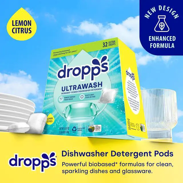 Alt view image 2 of 6 - Dropps UltraWash Dishwasher Detergent Pods, Lemon Citrus, 32 Count