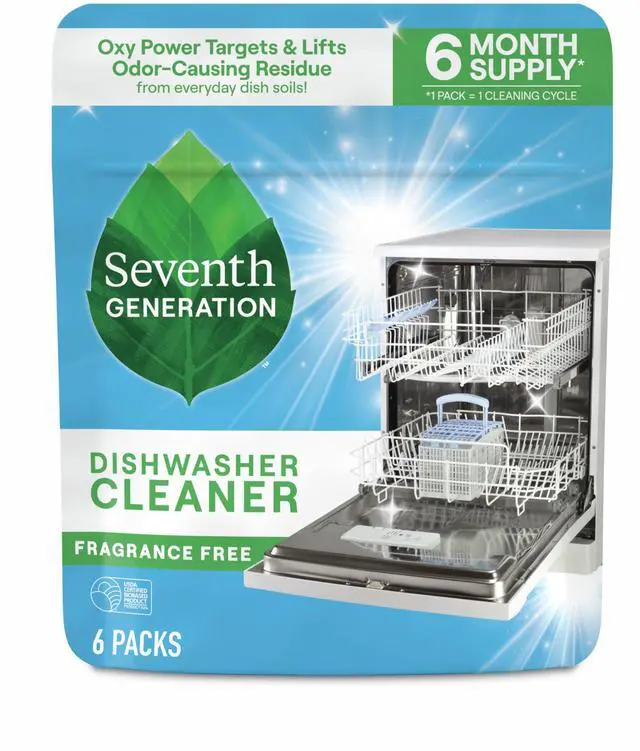 Main image of Seventh Generation Dishwasher Cleaning Packs 6 Count Free & Clear Removes Odor-Causing Residue Powered by Oxy Power