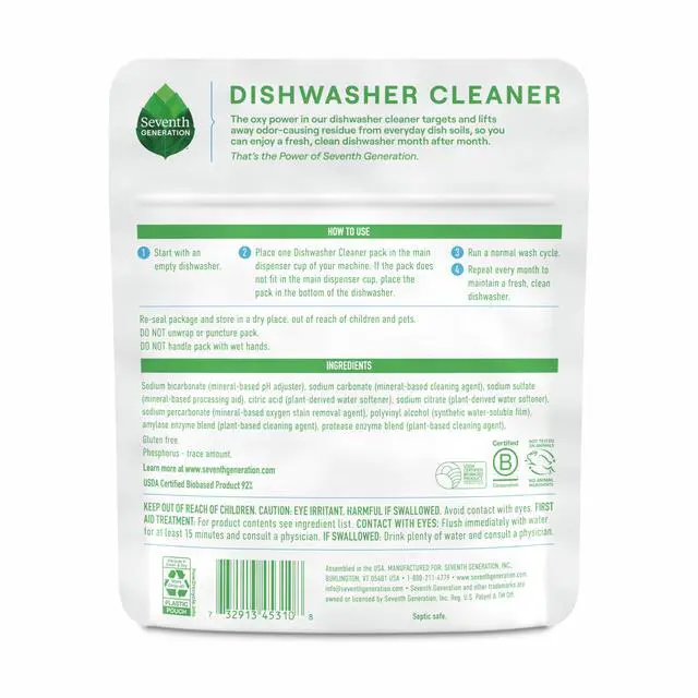 Alt view image 5 of 6 - Seventh Generation Dishwasher Cleaning Packs 6 Count Free & Clear Removes Odor-Causing Residue Powered by Oxy Power
