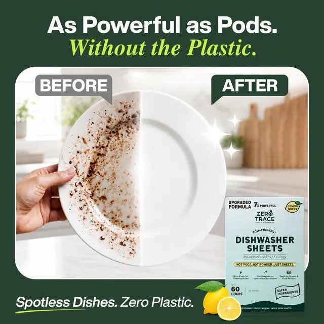 Alt view image 2 of 6 - Zero Trace Dishwasher Detergent Sheets, Eco-Friendly, Plant Powered, Lemon Scent, 60 Loads