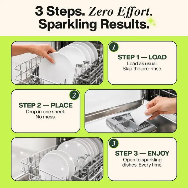 Alt view image 6 of 6 - Zero Trace Dishwasher Detergent Sheets, Eco-Friendly, Plant Powered, Lemon Scent, 60 Loads