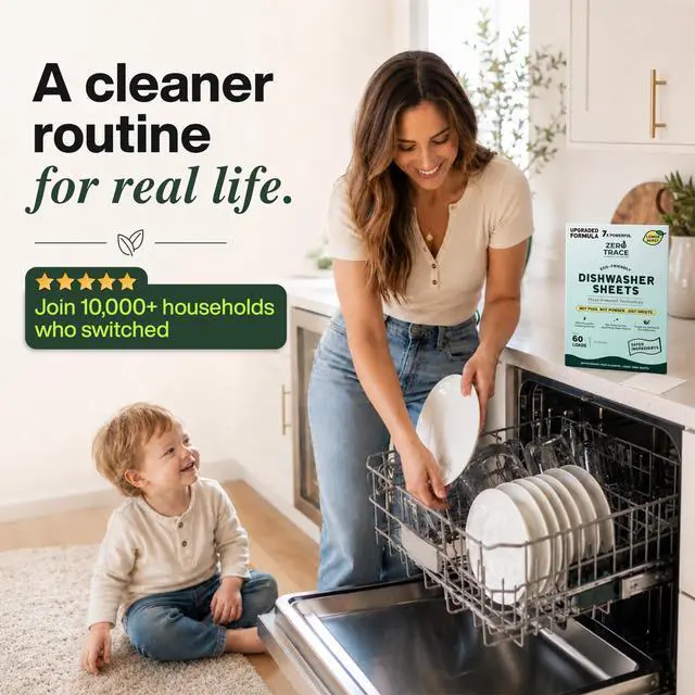 Alt view image 3 of 6 - Zero Trace Dishwasher Detergent Sheets, Eco-Friendly, Plant Powered, Lemon Scent, 60 Loads