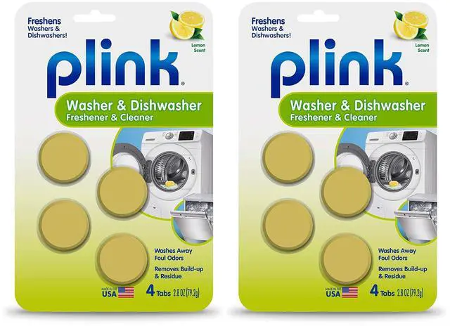 Main image of Plink Washer and Dishwasher Cleaner and Freshener, 2 Packs of 4 Tablets, Fresh Lemon Scent, Prevents Residue, Removes Odors, Septic-Friendly