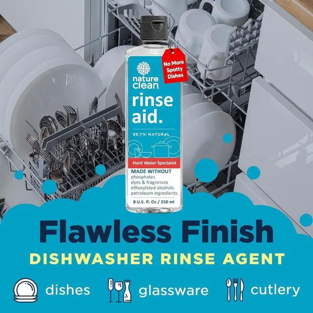Alt view image 5 of 6 - Nature Clean All Natural Dishwasher Rinse Aid, 8 oz (250ml), Pack of 1, for Spot-Free Glass & Cutlery in Hard Water, Non Toxic Stain Remover