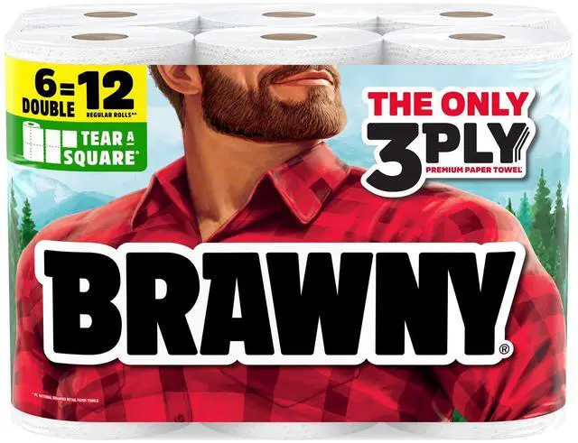 Main image of Brawny Tear-A-Square Paper Towels 3-Ply, 6 Double Rolls (12 Regular Rolls)