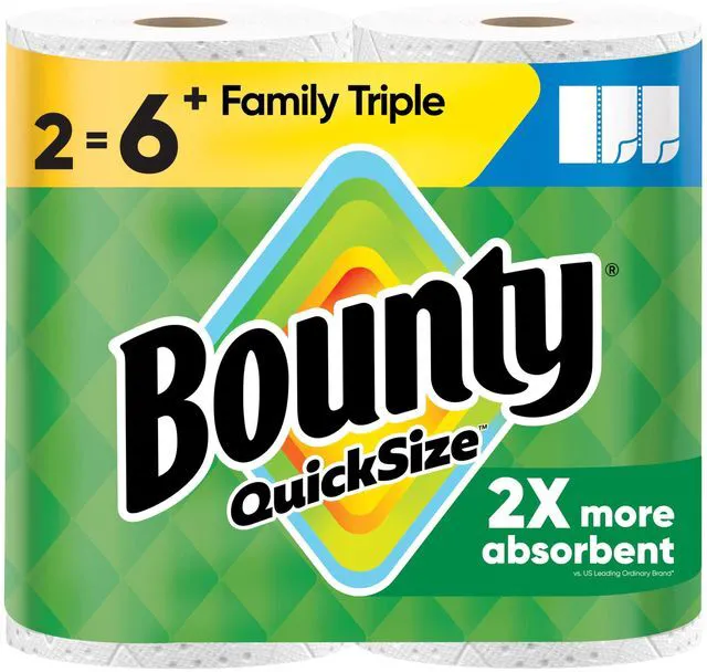Main image of Bounty Quick Size Paper Towels, White, 2 Family Triple Rolls (Equals 6+ Regular Rolls)