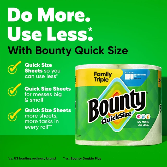 Alt view image 5 of 7 - Bounty Quick Size Paper Towels, White, 2 Family Triple Rolls (Equals 6+ Regular Rolls)