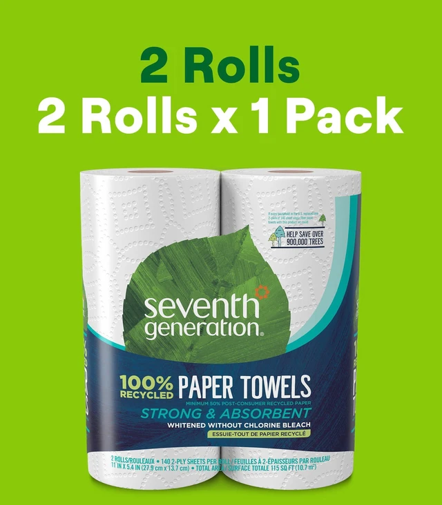 Alt view image 5 of 6 - Seventh Generation 100% Recycled Paper Towels, 2 Regular Rolls, 140 2-Ply Sheets, White, Strong & Absorbent for Kitchen, Bathroom & Everyday Cleaning, Whitened Without Ch