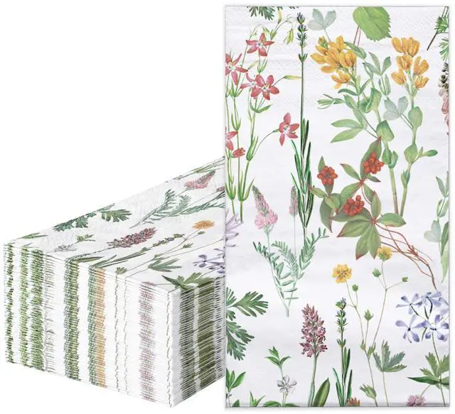 Main image of RUSPEPA Wild Flower Decorative Paper Hand Towels Disposable Napkins 3 Ply 4.3 x 7.5 Inches, 50 Packs for Bathroom Guest Room Wedding Baby Shower Party