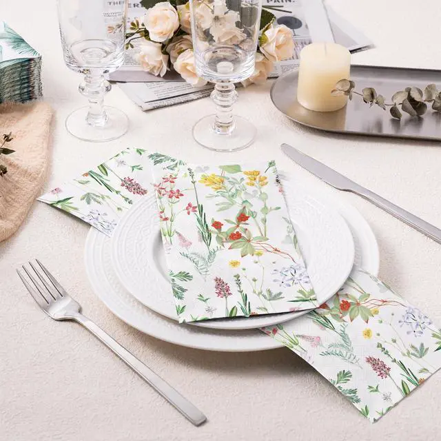 Alt view image 3 of 5 - RUSPEPA Wild Flower Decorative Paper Hand Towels Disposable Napkins 3 Ply 4.3 x 7.5 Inches, 50 Packs for Bathroom Guest Room Wedding Baby Shower Party