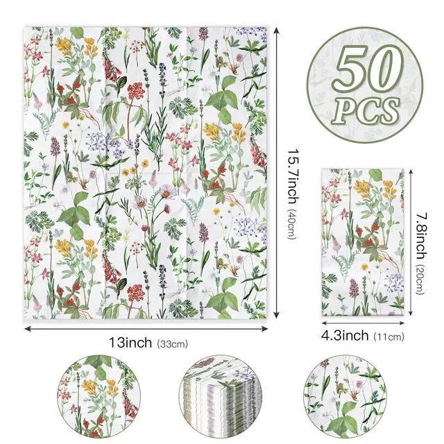 Alt view image 2 of 5 - RUSPEPA Wild Flower Decorative Paper Hand Towels Disposable Napkins 3 Ply 4.3 x 7.5 Inches, 50 Packs for Bathroom Guest Room Wedding Baby Shower Party