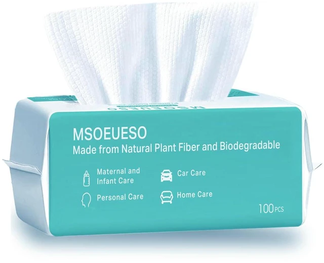 Main image of MSOEUESO 100 Count Soft Dry Wipes Cotton Facial Tissues Disposable Face Towels for Sensitive Skin, Facial Cleansing, Makeup Removing, Surface Cleaning