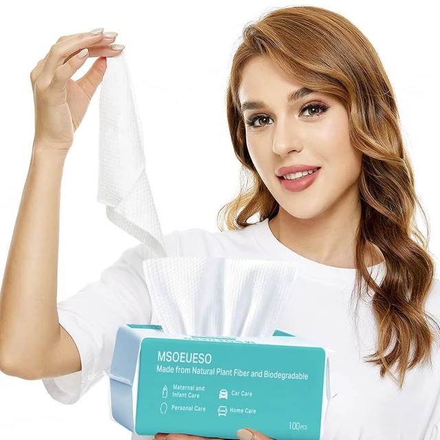 Alt view image 4 of 7 - MSOEUESO 100 Count Soft Dry Wipes Cotton Facial Tissues Disposable Face Towels for Sensitive Skin, Facial Cleansing, Makeup Removing, Surface Cleaning