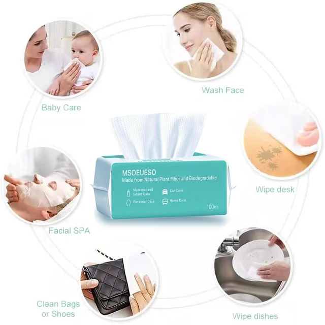 Alt view image 3 of 7 - MSOEUESO 100 Count Soft Dry Wipes Cotton Facial Tissues Disposable Face Towels for Sensitive Skin, Facial Cleansing, Makeup Removing, Surface Cleaning