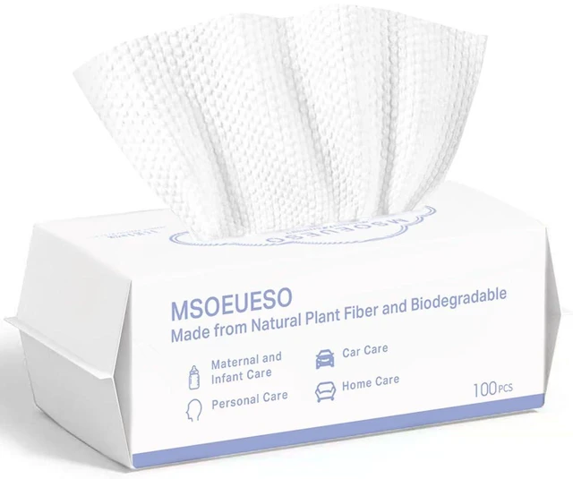 Main image of MSOEUESO Disposable Face Towel 100 Count - Cotton Facial Tissues, Dry Face Cloths, Thick Facial Wipes, Makeup Remover Wipes, Ultra Soft for Adults and Baby