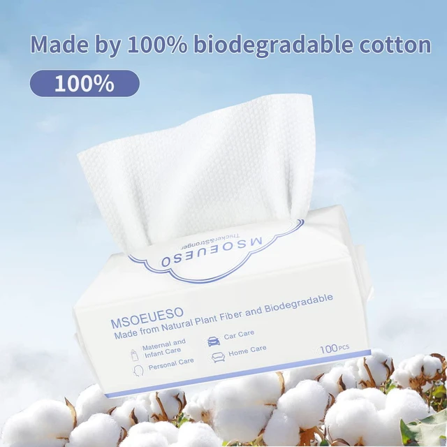 Alt view image 6 of 6 - MSOEUESO Disposable Face Towel 100 Count - Cotton Facial Tissues, Dry Face Cloths, Thick Facial Wipes, Makeup Remover Wipes, Ultra Soft for Adults and Baby