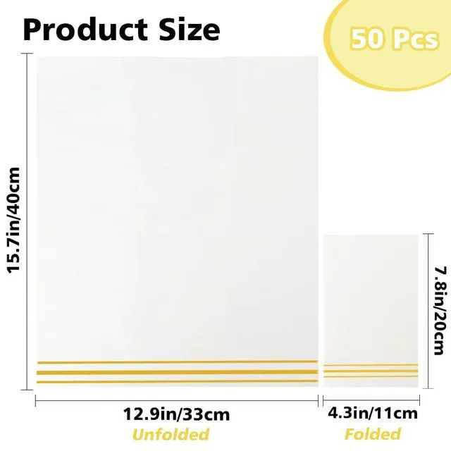Alt view image 4 of 7 - Disposable Paper Napkins 50 Pack, White and Gold, Absorbent Dinner Guest Towels for Bathroom, Wedding, Kitchen, Party, Event Decorative