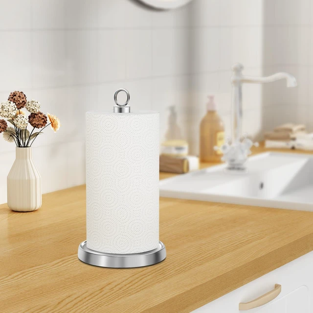 Alt view image 3 of 6 - Countertop Paper Towel Holder, Stainless Steel, Weighted Non-Slip Base, Fits Standard and Jumbo Rolls, Freestanding Stand for Kitchen Bathroom Decor, Silver