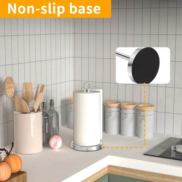 Alt view image 2 of 6 - Countertop Paper Towel Holder, Stainless Steel, Weighted Non-Slip Base, Fits Standard and Jumbo Rolls, Freestanding Stand for Kitchen Bathroom Decor, Silver