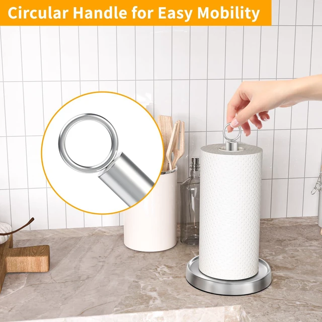 Alt view image 6 of 6 - Countertop Paper Towel Holder, Stainless Steel, Weighted Non-Slip Base, Fits Standard and Jumbo Rolls, Freestanding Stand for Kitchen Bathroom Decor, Silver