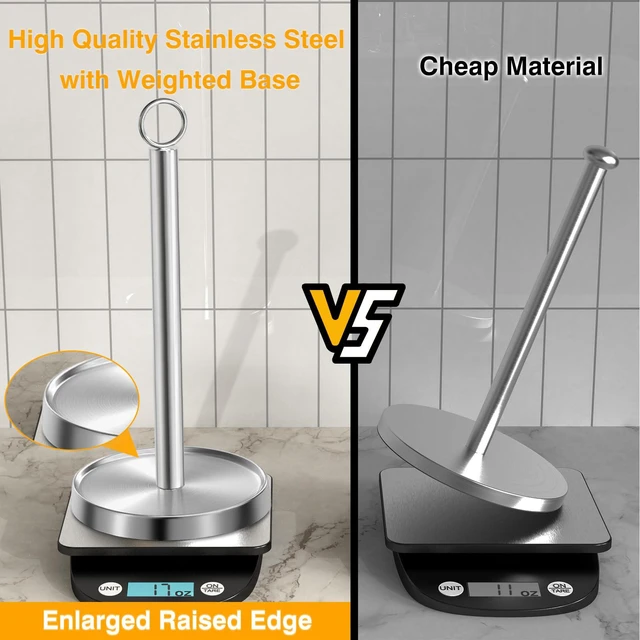 Alt view image 4 of 6 - Countertop Paper Towel Holder, Stainless Steel, Weighted Non-Slip Base, Fits Standard and Jumbo Rolls, Freestanding Stand for Kitchen Bathroom Decor, Silver