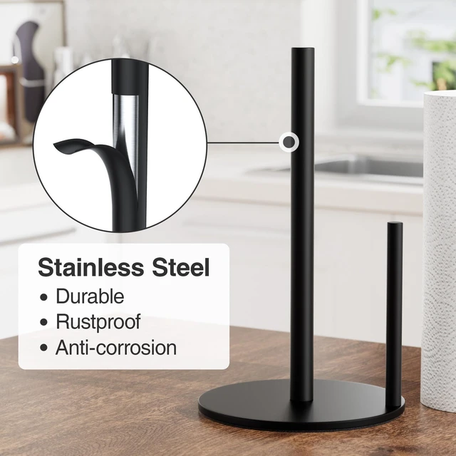Alt view image 3 of 6 - Black Stainless Steel Paper Towel Holder for Kitchen Countertop Roll Organizer