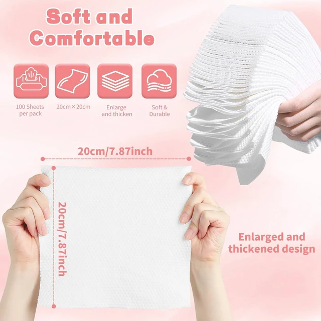 Alt view image 3 of 6 - 100 Count Disposable Face Towel, Ultra Soft & Thick Biodegradable Washcloths, Lint-Free Dry Wipes for Sensitive Skin, Makeup Remover