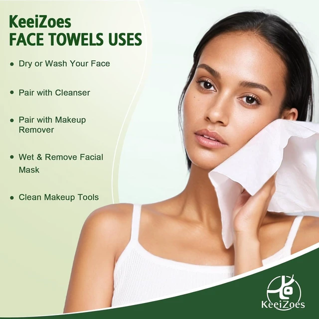 Alt view image 6 of 6 - Disposable Face Towels 100 Count, Biodegradable Ultra Soft & Thick, Lint-Free Makeup Remover Dry Wipes, Multi-Purpose Cleansing Towelettes for Sensitive Skin