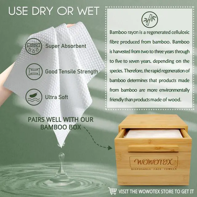 Alt view image 3 of 6 - WOWOTEX Bamboo Rayon Disposable Face Towels for Sensitive Skin, Ultra Soft