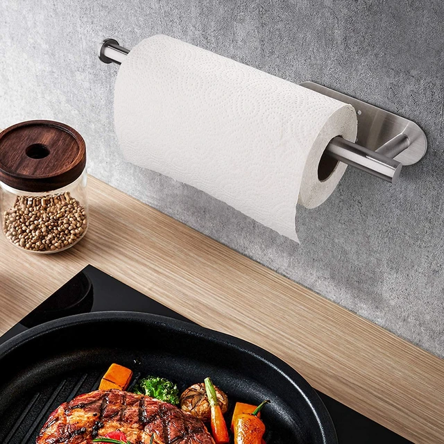 Alt view image 5 of 6 - Stainless Steel Self-Adhesive under Cabinet Paper Towel Holder, Adhesive and Screws Mounting