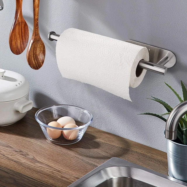 Alt view image 6 of 6 - Stainless Steel Self-Adhesive under Cabinet Paper Towel Holder, Adhesive and Screws Mounting