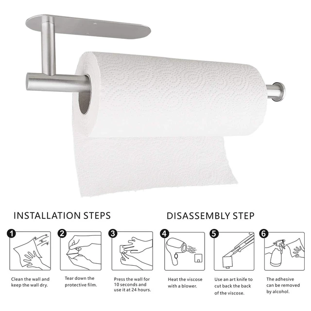 Alt view image 3 of 6 - Stainless Steel Self-Adhesive under Cabinet Paper Towel Holder, Adhesive and Screws Mounting