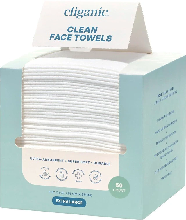 Main image of Cliganic Face Towels XL Disposable Makeup Remover Soft Dry Wipes 50 Count