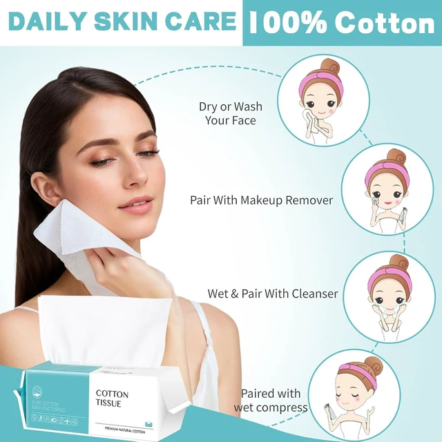 Alt view image 5 of 6 - Disposable Face Towel 100 Count, Soft Cotton - Multi-Purpose Facial Wipes for Skin Care, Makeup Remover, and Facial Cleansing