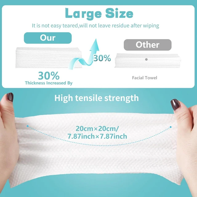 Alt view image 3 of 6 - Disposable Face Towel 100 Count, Soft Cotton - Multi-Purpose Facial Wipes for Skin Care, Makeup Remover, and Facial Cleansing