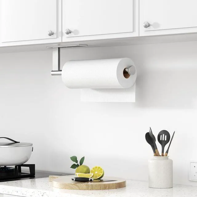 Alt view image 4 of 7 - Stainless Steel Under Cabinet Paper Towel Holder Wall Mount, Self-Adhesive or Drilling, Silver Kitchen Paper Roll Holder