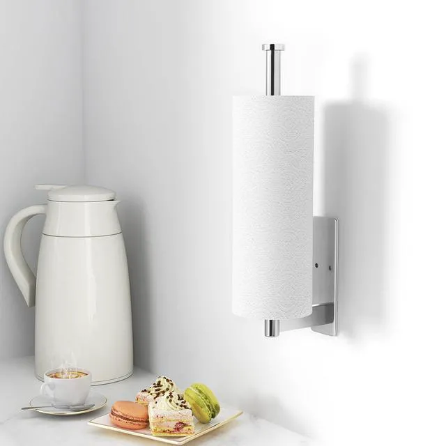 Alt view image 6 of 7 - Stainless Steel Under Cabinet Paper Towel Holder Wall Mount, Self-Adhesive or Drilling, Silver Kitchen Paper Roll Holder