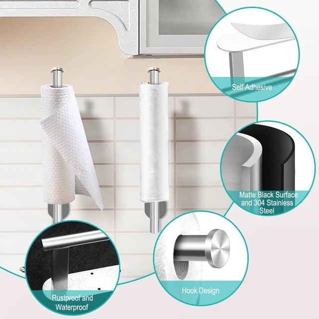 Alt view image 4 of 6 - MGahyi Paper Towel Holder Under Cabinet Wall Mount, Silver