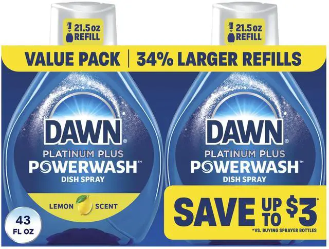 Main image of Dawn Powerwash Lemon Dish Spray, Liquid Dish Soap, 2 Refills, 43 Fl Oz